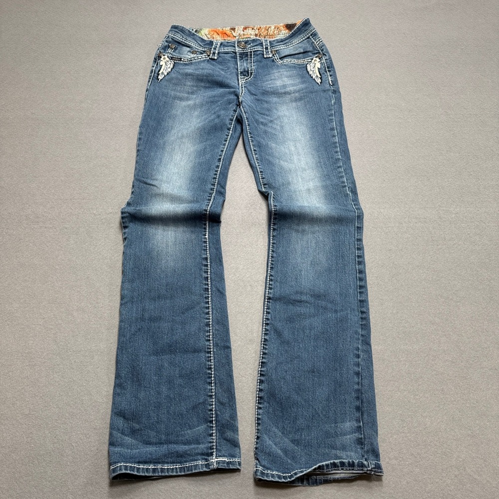 Adiktd Bootcut Jeans Women's 6/29 Blue Medium Wash Embellished Low Rise Y2K